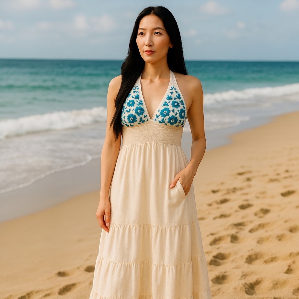 Oaxacan-Style Embroidered Halter Dress - Picture 1 of 7
